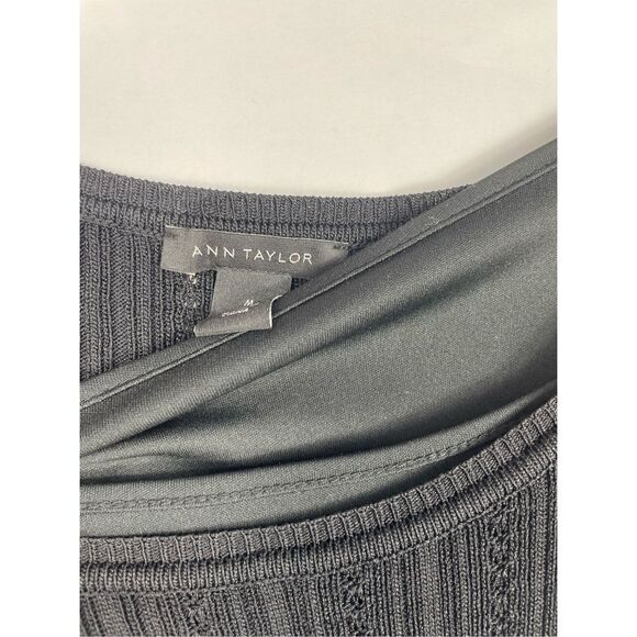 Ann Taylor Pointelle Flounce Black Sweater Dress Medium - Picture 3 of 4